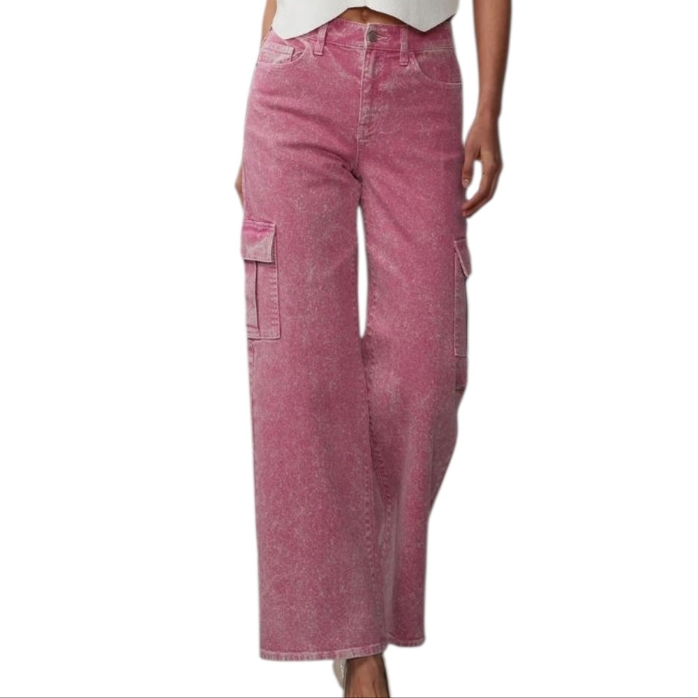 Nwot NY & Co Pink High Rise Wide Leg Zip Fly Cargo Pant Jeans